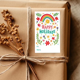 Pegatina Rectangular Feliz feriado arcoiris lindo PERSONALIZADO a