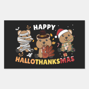 Pegatina Rectangular Feliz feriado de Navidades de Hallothanksmas Quokk