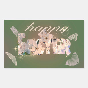 Pegatina Rectangular Feliz Florecimiento De Pascua Y Verde De Las Marip