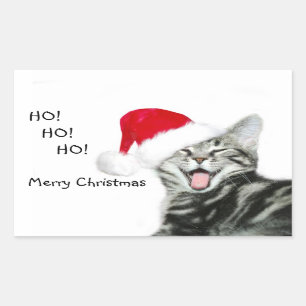 Pegatina Rectangular Feliz gatito navideño