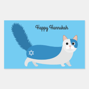 Pegatina Rectangular Feliz Gato Kitty de Hanukkah