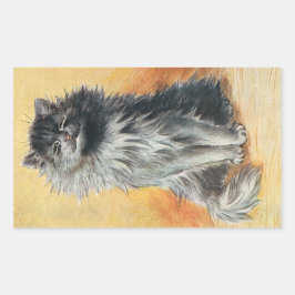 Pegatina Rectangular Feliz Gray Long Haired Cat Image de Louis Wain