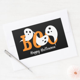 Pegatina Rectangular Feliz Halloween Boo Fantasma Negro
