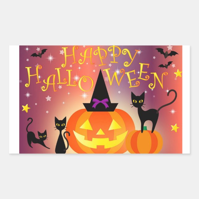 Pegatina Rectangular Feliz Halloween Funny Bright Pumpkins Fiesta (Anverso)