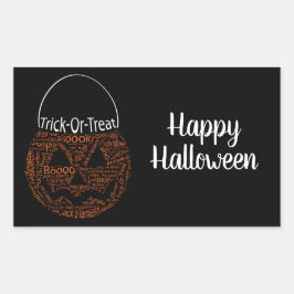Pegatina Rectangular Feliz Halloween Jack O Lantern Word Art Naranja