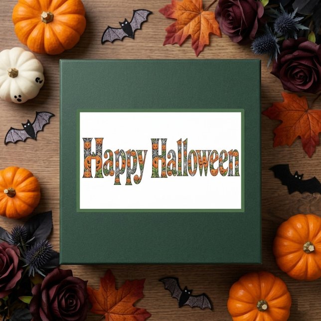 Pegatina Rectangular Feliz Halloween Naranjas Telaraña Arte Otoñal (Boo-tiful Moments Pumpkins Enchanting Greenery Art Square Sticker)