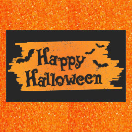 Pegatina Rectangular Feliz Halloween Vintage Naranja y Negro