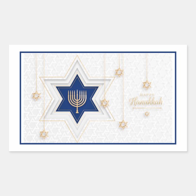 Pegatina Rectangular Feliz Hanukkah (Anverso)