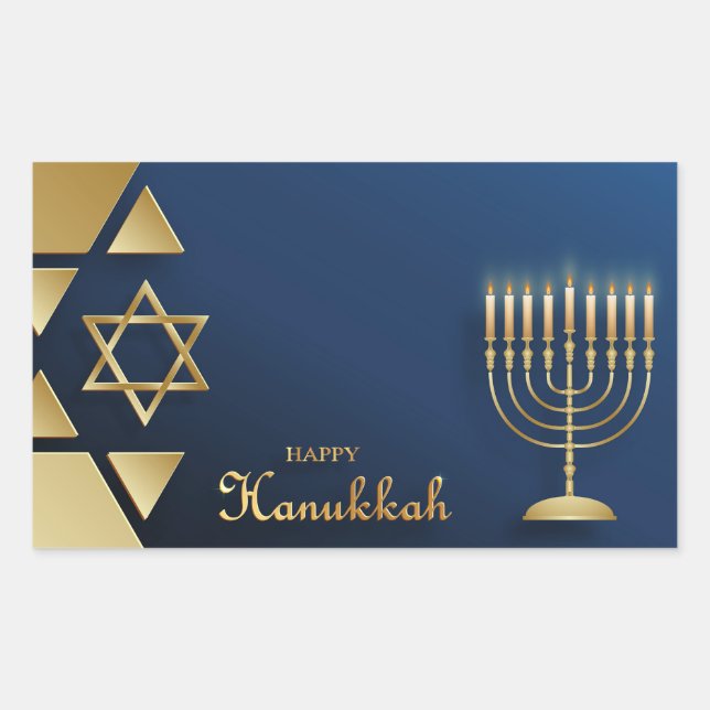 Pegatina Rectangular Feliz Hanukkah (Anverso)