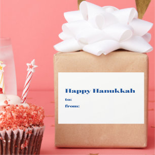 Pegatina Rectangular Feliz Hanukkah azul blanco a minimalista en blanco