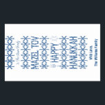 Pegatina Rectangular Feliz Hanukkah Mazel Tov Star de David Menorah<br><div class="desc">Feliz Hanukkah Mazel Tov Star de David Menorah Candles Snowflakes Pattern Rectangle Elegangle Azul y Blanco Pegatinas de etiquetas de regalo para los regalos de Hanukkah y los cálidos deseos Hebreo Festival de Festividades Judías Ligeras,  nombre personalizado</div>
