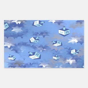 Pegatina Rectangular Feliz Janucá Estrellas Fugaces y Dreidels