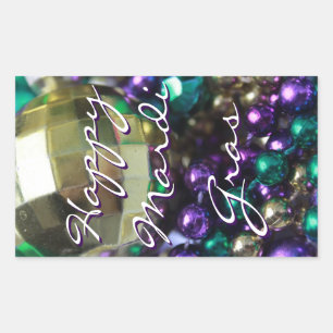 Pegatina Rectangular Feliz Mardi Gras Bead Tira Decretos Personalizados