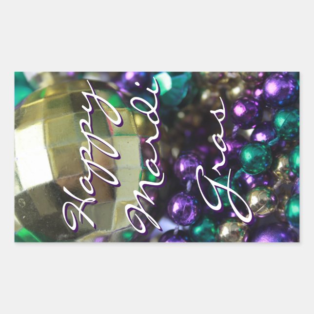 Pegatina Rectangular Feliz Mardi Gras Bead Tira Decretos Personalizados (Anverso)