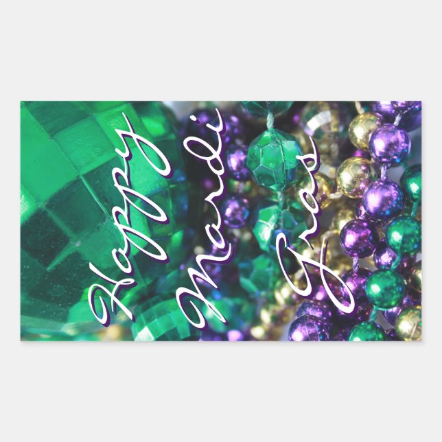 Pegatina Rectangular Feliz Mardi Gras Bead Tira Decretos Personalizados (Anverso)