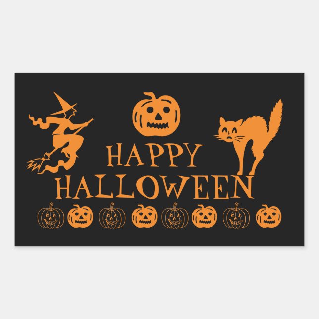 Pegatina Rectangular Feliz naranja negro de Halloween decoración espelu (Anverso)