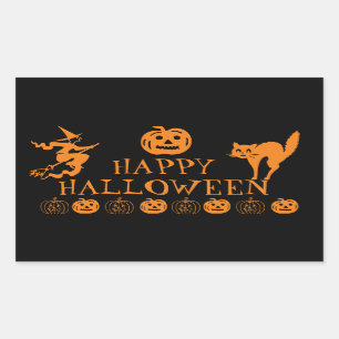 Pegatina Rectangular Feliz naranja negro de Halloween decoración espelu