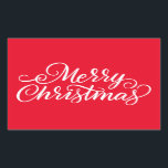 Pegatina Rectangular Feliz Navidad<br><div class="desc">Tipografía blanca Feliz Navidad Pegatina Blanco y Rojo</div>