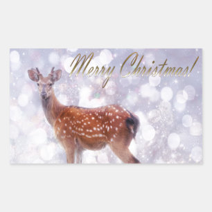 Pegatina Rectangular Feliz Navidad a los amigos de los ciervos en la ni