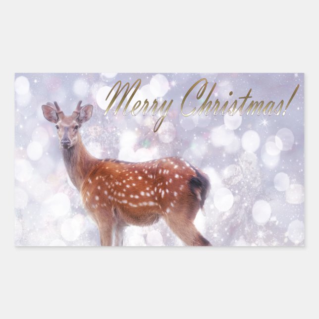 Pegatina Rectangular Feliz Navidad a los amigos de los ciervos en la ni (Anverso)
