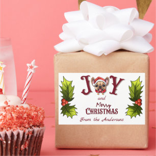 Pegatina Rectangular Feliz Navidad Alegría lindo Bulldog francés holly