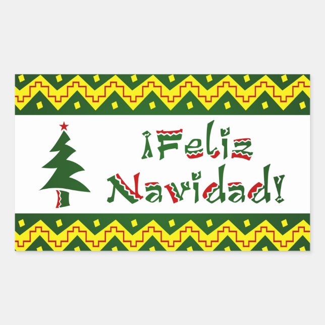 Pegatina Rectangular Feliz Navidad arriba (Anverso)