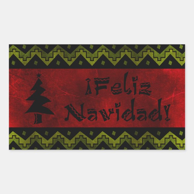 Pegatina Rectangular Feliz Navidad arriba (Anverso)