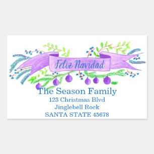 Pegatina Rectangular Feliz Navidad, banner de Navidades de acuarela