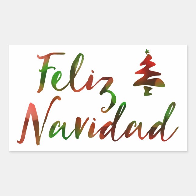 Pegatina Rectangular Feliz Navidad (bokeh tree lights) (Anverso)