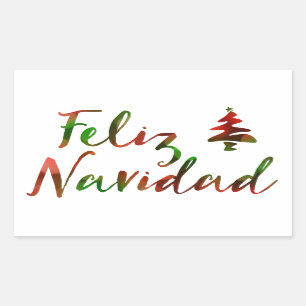Pegatina Rectangular Feliz Navidad (bokeh tree lights)