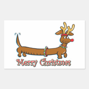 Pegatina Rectangular Feliz Navidad Dachshund