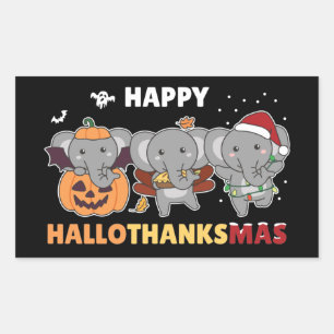 Pegatina Rectangular Feliz Navidad de Elefantes de Hallothanksmas Eleph