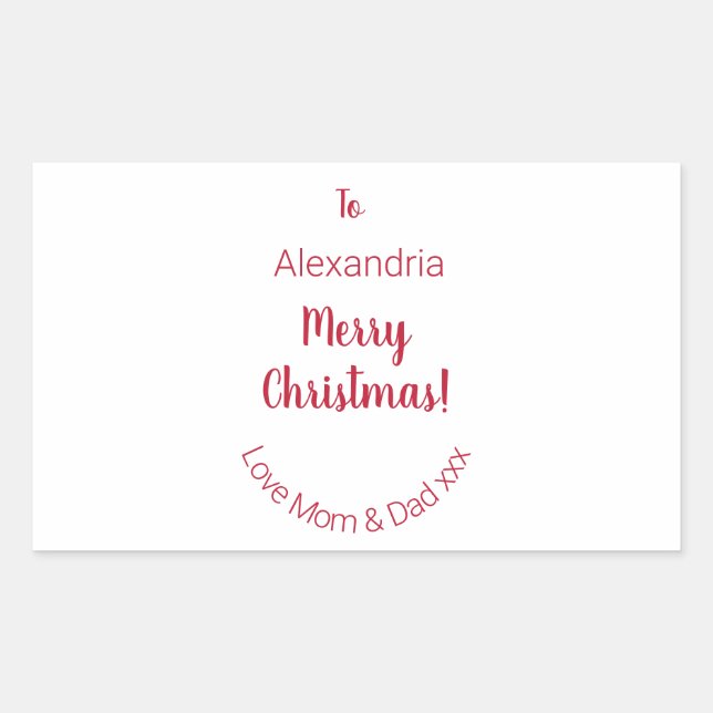 Pegatina Rectangular Feliz Navidad de mamá y papá Minimal (Anverso)