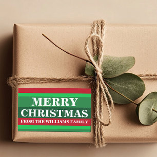 Pegatina Rectangular Feliz Navidad De Nuestra Familia Rojo Verde Person