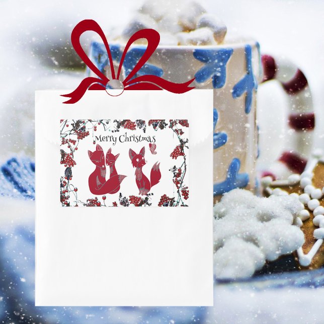 Pegatina Rectangular Feliz Navidad Decorativo Familia Red Fox Nórdica (Merry Christmas Decorative Red Fox Family Nordic Rectangular Sticker)