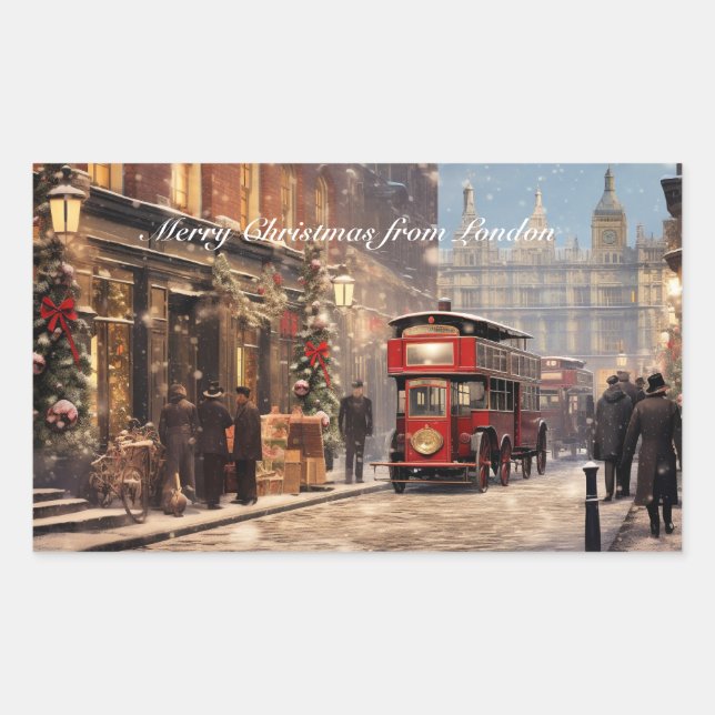 Pegatina Rectangular Feliz Navidad desde Londres (Anverso)