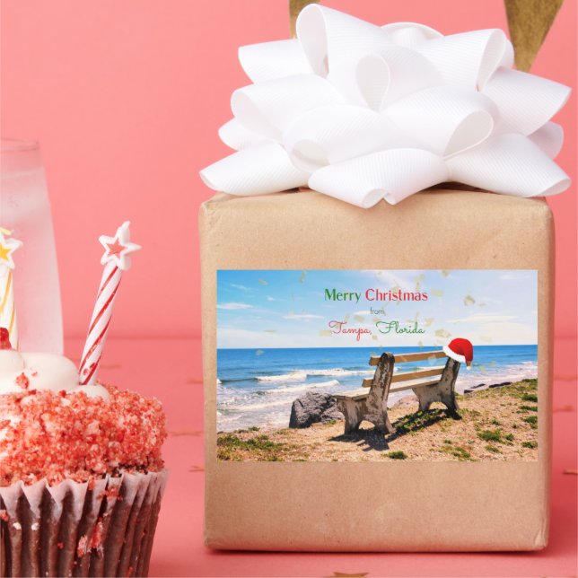 Pegatina Rectangular Feliz Navidad desde Tampa, Florida (Fiesta)