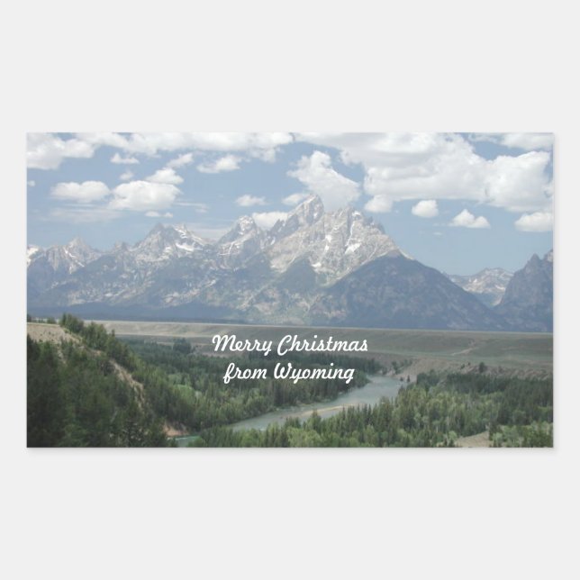 Pegatina Rectangular Feliz Navidad desde Wyoming (Anverso)