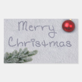Pegatina Rectangular Feliz Navidad escrito en la Nieve