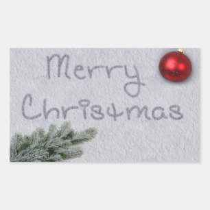 Pegatina Rectangular Feliz Navidad escrito en la Nieve
