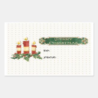 Pegatina Rectangular Feliz Navidad Estrella de Árbol Decorada Swirl