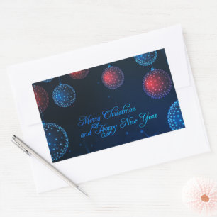 Pegatina Rectangular Feliz Navidad estrellas azul medianoche y adornos