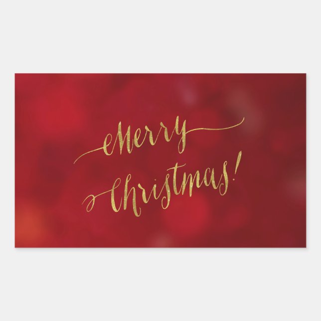 Pegatina Rectangular Feliz Navidad Faux Relieve metalizado dorado de Na (Anverso)