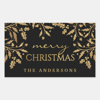 Pegatina Rectangular Feliz Navidad Faux Relieve metalizado Holly Brands