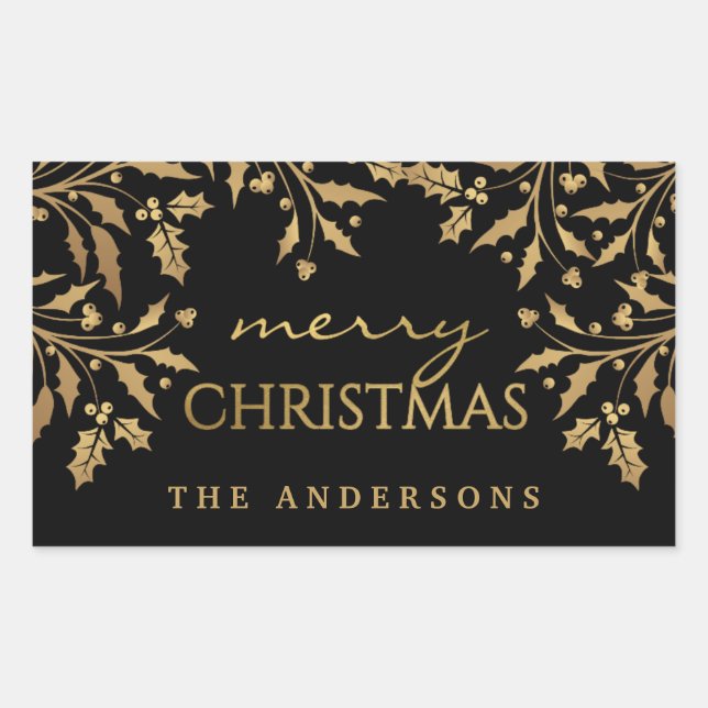 Pegatina Rectangular Feliz Navidad Faux Relieve metalizado Holly Brands (Anverso)