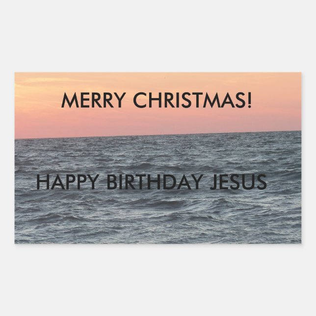 Pegatina Rectangular Feliz Navidad Feliz cumpleaños Jesús Océano atarde (Anverso)