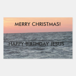 Pegatina Rectangular Feliz Navidad Feliz cumpleaños Jesús Océano atarde