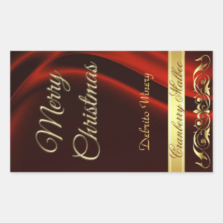 Pegatina Rectangular Feliz Navidad Festividad Roja Vino de Desplazamien