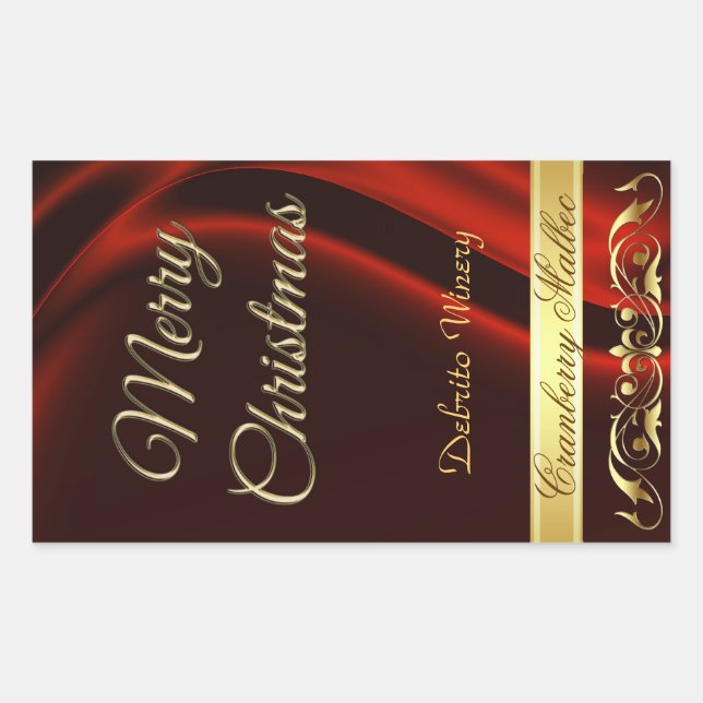 Pegatina Rectangular Feliz Navidad Festividad Roja Vino de Desplazamien (Anverso)