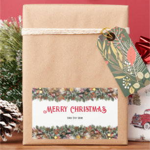 Pegatina Rectangular Feliz Navidad Invierno Nieve Decoración